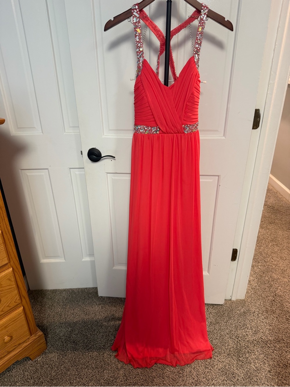Vintage Y2K Prom Deb Women’s Size 5 Coral Embellished Strappy Evening Gown